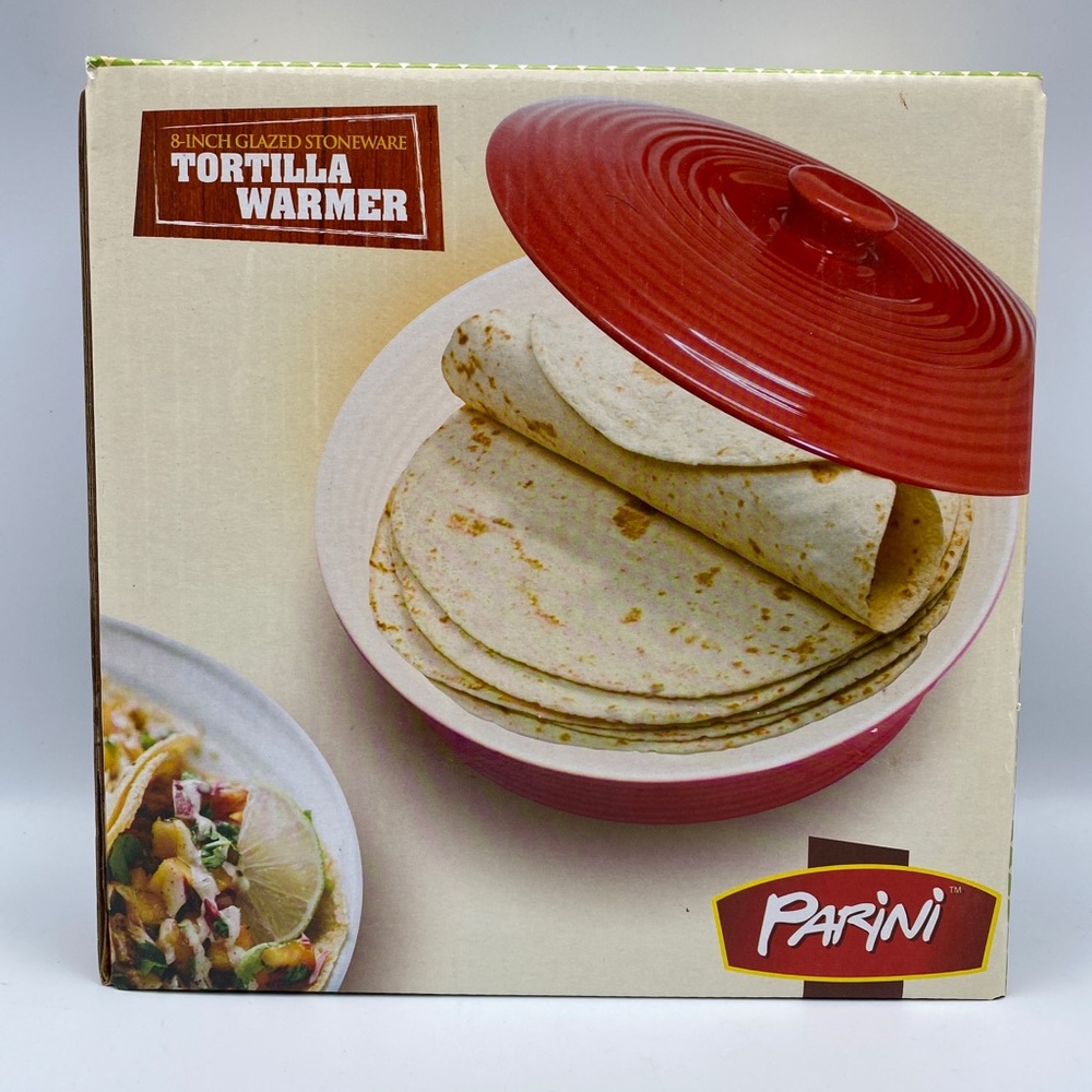 8 Inch Glazed Stoneware Tortilla Warmer Dish Red Parini